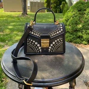 MCM Worldwide Black Crystal Satchel/Crossbody